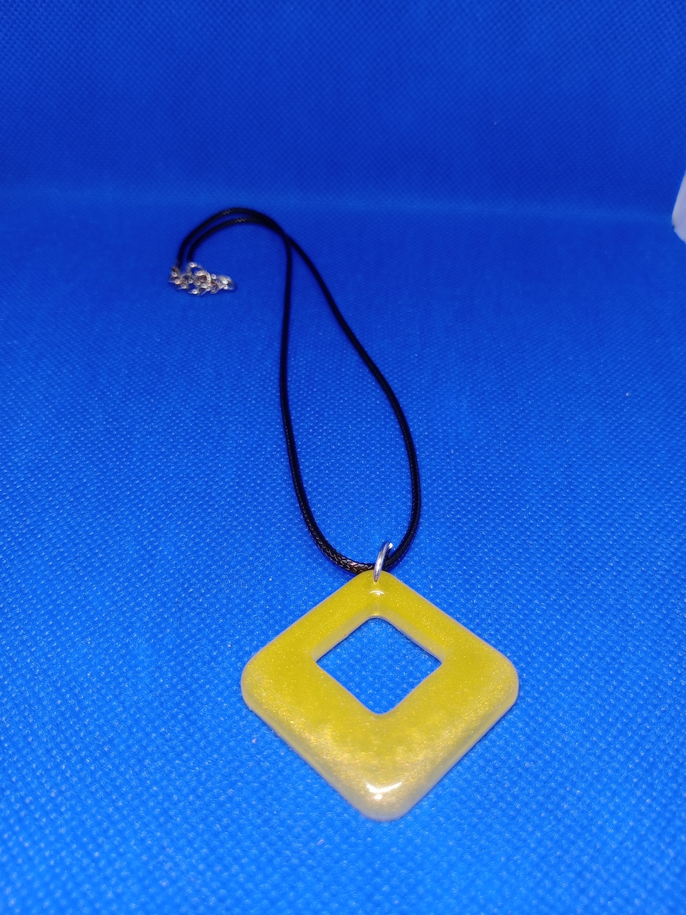 Yellow  Geometric Pendant Necklace on Black Cord